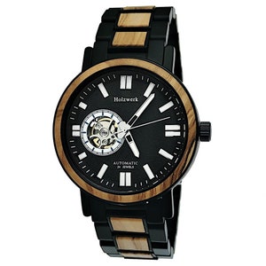 Holzwerk DORNBURG women's, men's automatic wood & stainless steel bracelet watch, modern automatic watch, fashionable wristwatch in black, beige, white