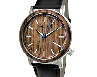 Holzwerk GERBSTEDT women's, men's stainless steel, leather & wood bracelet watch with date, men's watch, women's watch, wooden watch in black, brown, silver