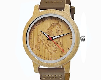 Holzwerk TORI BROWN Damen Armbanduhr, Leder & Holz Armband Uhr mit Pferd Motiv, moderne damenuhr, modische holzuhr in braun, beige