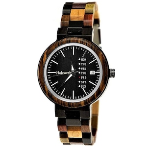 Holzwerk TEUTONIA small ladies wooden bracelet watch with date, modern ladies watch, designer wooden watch, fashionable wristwatch in black, brown, beige