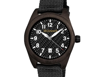 Holzwerk AMRUM Damen, Herren Textil Nylon & Holz Armband Uhr, Damenuhr, Herrenuhr, Designer Holzuhr, moderne Armbanduhr, schwarz, weiß
