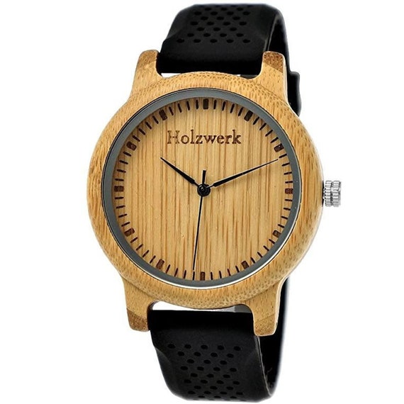 Holzwerk LINDEN women's and men's designer silicone and wood watch, modern  quartz wristwatch, fashionable wooden watch in black and beige