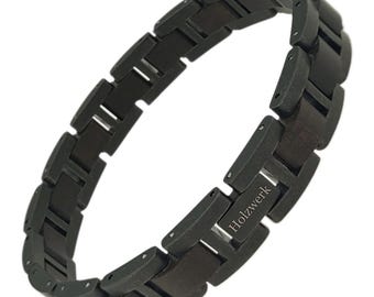 Holzwerk BALZSEE Women's and Men's Wood & Stainless Steel Bracelet, Designer Link Bracelet, Modern Chain Bracelet in Ebony Wood Grey, Brown