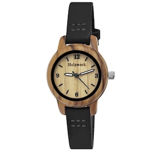 Holzwerk CLARA BLACK kleine Damen Holz Uhr mit Leder Armband, moderne Damenuhr, modische Holzuhr in schwarz, beige, Hauptbild