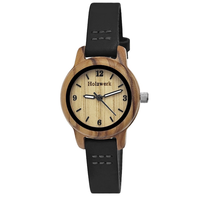 Holzwerk CLARA BLACK kleine Damen Holz Uhr mit Leder Armband, moderne Damenuhr, modische Holzuhr in schwarz, beige, Hauptbild