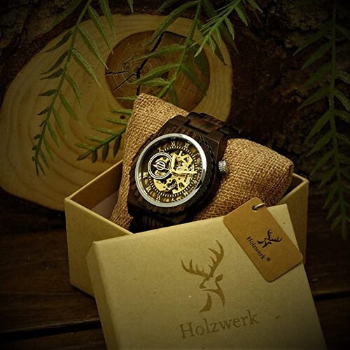 Woodwork Men's Automatic Wooden shops Watch Designer Concept Watch Brown Beige Gold (A5)