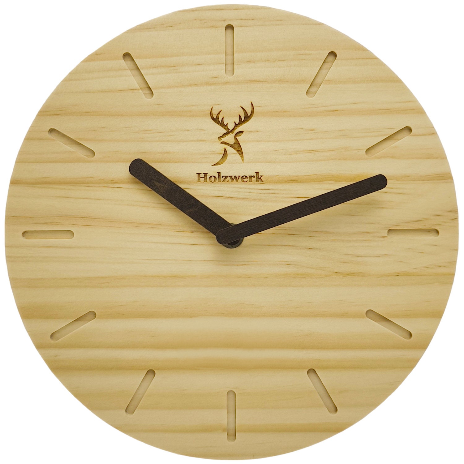 Holzwerk OLDENBURG wooden wall clock, modern 25 cm Ø analog designer quartz wall clock with hour markers almost silent movement, beige brown