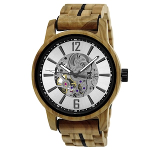 Holzwerk COSWIG women's, men's automatic wood & stainless steel bracelet watch, modern automatic watch, wristwatch maple beige, silver, black