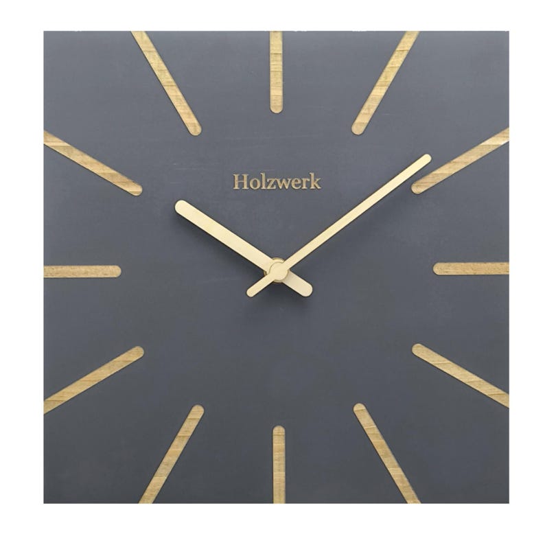 Holzwerk MAINBURG eckige Holz Wanduhr 25 cm Ø moderne analoge quadratische Wand Uhr, nahezu lautloses Uhrwerk, grau, beige, Hauptbild