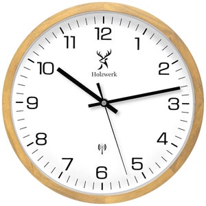 Holzwerk ARNSBURG (FUNK) wooden wall clock, modern 30 cm Ø designer radio-controlled wall clock, almost silent movement, analog, beige white