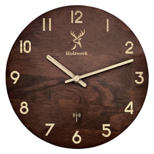 Holzwerk WINTERBERG  Holz Funkwanduhr, moderne Designer Quarz Wanduhr, 25 cm Holz Funk Wand Uhr lautlos ohne Tick Geräusche, braun, beige, Hauptbild, Hauptbild