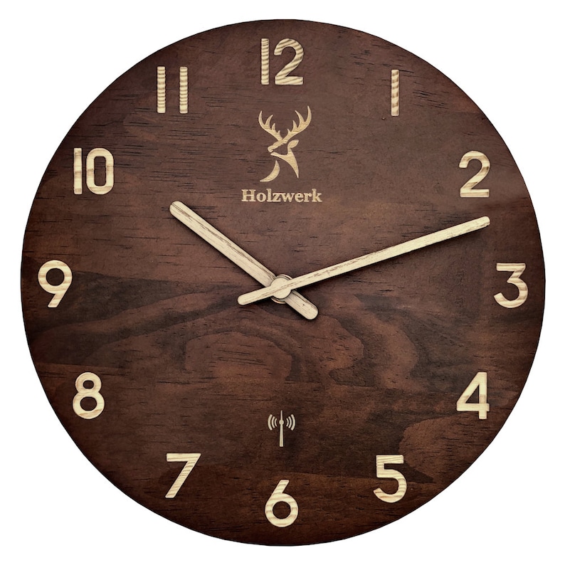 Holzwerk WINTERBERG  Holz Funkwanduhr, moderne Designer Quarz Wanduhr, 25 cm Holz Funk Wand Uhr lautlos ohne Tick Geräusche, braun, beige, Hauptbild, Hauptbild