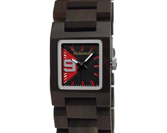 Holzwerk ELDINGEN small women's wooden bracelet watch in a square design, modern women's watch, fashionable wooden watch, square wristwatch, black, red