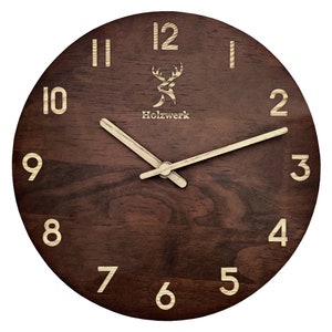 Holzwerk WINTERBERG modern wooden wall clock, silent, silent, quiet, solid designer wall wooden clock without tick noises, dark brown beige