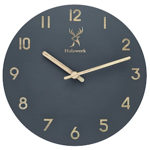 Holzwerk BAMBERG modern wall clock made of wood in dark gray