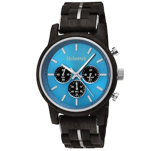 Holzwerk GERDEN Damen, Herren Chronograph Holz & Edelstahl Armband Uhr, moderne Armbanduhr, modische Holzuhr, schwarz, silber, hell blau, Hauptbild