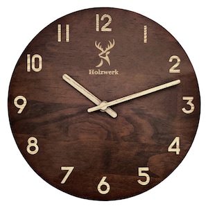 Holzwerk WINTERBERG moderne Holz Wanduhr, lautlos, geräuschlos, leise, Massive Designer Wand Holzuhr ohne Tick Geräusche, dunkel braun beige, Hauptbild