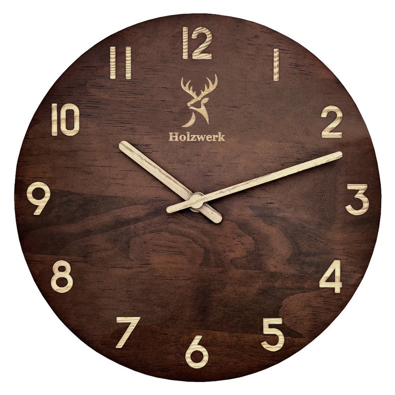 Holzwerk WINTERBERG moderne Holz Wanduhr, lautlos, geräuschlos, leise, Massive Designer Wand Holzuhr ohne Tick Geräusche, dunkel braun beige, Hauptbild