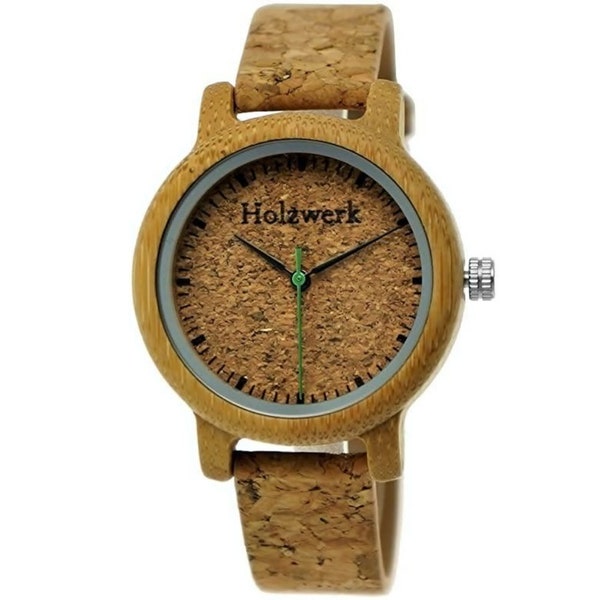 Holzwerk HILDEN petite montre-bracelet pour femme, montre en bois avec bracelet en liège et cuir, montre moderne pour femme, montre en bois tendance en beige