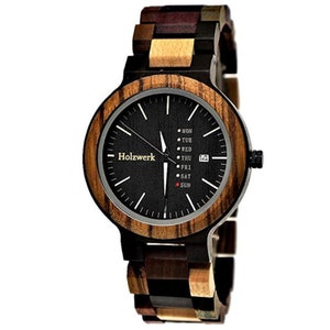 Holzwerk NEUMARK women's and men's wooden bracelet watch with date, modern women's watch, designer wooden watch, fashionable wristwatch in black, walnut brown