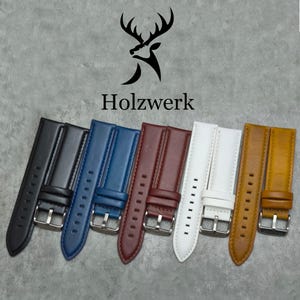 Holzwerk Universal 20 mm watch replacement strap made of genuine leather with stainless steel pin buckle, including free spring bar, with color selection