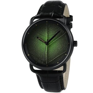 Holzwerk FICHTENAU women&#39;s and men&#39;s leather and stainless steel wristwatch with leaf dial, modern women&#39;s watch, men&#39;s watch, black, purple, blue