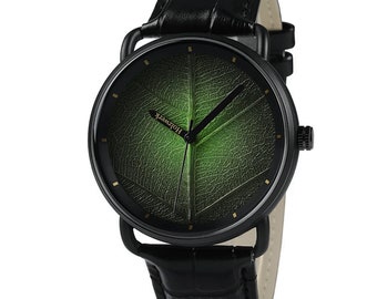 Holzwerk FICHTENAU Reloj de pulsera de cuero y acero inoxidable para mujer y hombre con esfera en forma de hoja, reloj moderno para mujer, reloj para hombre, negro, morado, azul