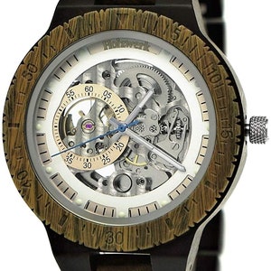 Holzwerk DANNENBERG women's, men's automatic wood & stainless steel bracelet watch, modern automatic watch, fashionable wristwatch in brown, silver, white