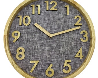 Holzwerk GRONAU horloge murale moderne en bois et lin textile, silencieuse, silencieuse, silencieuse, horloge murale design en bois sans bruits de tiques en gris, beige