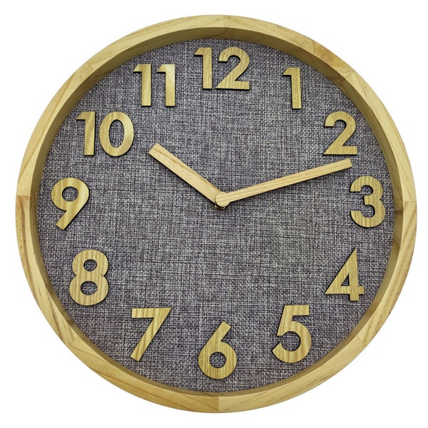 Holzwerk GRONAU horloge murale moderne en bois et lin textile, silencieuse, silencieuse, silencieuse, horloge murale design en bois sans bruits de tiques en gris, beige