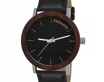 Reloj de pulsera Holzwerk FULDA de cuero y acero inoxidable para mujer y hombre, reloj para mujer, reloj para hombre, reloj de pulsera moderno, reloj de madera en negro, marrón y plata.