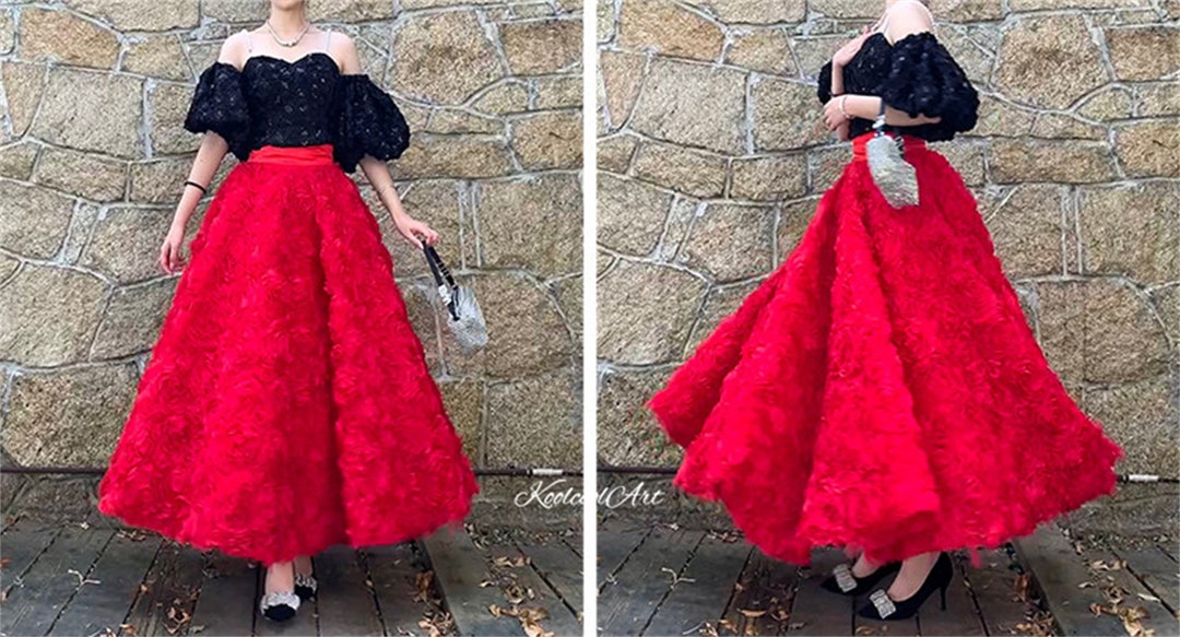 4 Layer 3D Roses Skirt 35.5 Red/black/green Skirt Custom Etsy