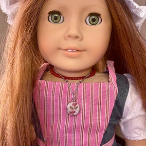 18” doll handmade chain necklace with fabric pendant from an early 90’s Pleasant Company Felicity meet dress