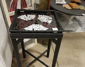 Custom hand crafted mosaic glass black side table