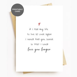 Jahrestags-Karte druckbar für Freund Freundin Frau Mann Verlobte Valentinstag Minimal romantische Verlobungskarte, liebe dich länger
