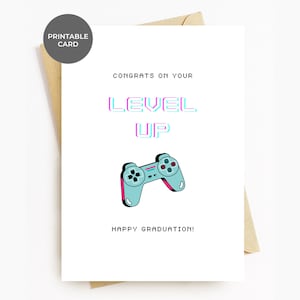 Carte de remise des diplômes IMPRIMABLE Cartes de félicitations uniques pour l'obtention du diplôme pour les amateurs de jeux vidéo Gamer, étudiant diplômé du collège, du secondaire