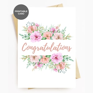 Carte de félicitations à imprimer pour toutes les occasions, future mariée, carte pour shower de bébé, fête prénatale, remise des diplômes, mariage de fiançailles, carte florale