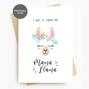 Cartão engraçado para o dia das mães IMPRIMÍVEL Cartões de felicitações digitais fofos de aniversário de lhamas para a mãe Madrasta Madrasta, ganhei da minha mãe Lhama