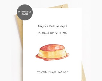 Cute Thank You Greeting Card Caramel Custard Flan Food Pun Anniversary Valentine/'s Day Gift Pudding Card