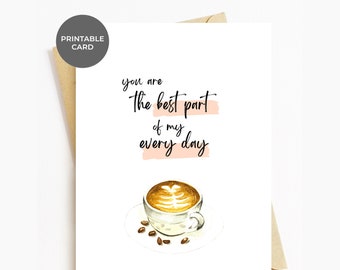 Printable Coffee Valentine's Day Card, Funny Valentines Romantic Anniversary Love Card, Latte, For Husband Boyfriend Wife Girlfriend