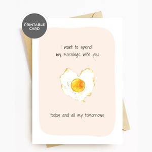 Carte d'anniversaire imprimable, Mornings with you, petit déjeuner coeur oeuf, carte de voeux douce Saint Valentin Saint Valentin Saint Valentin
