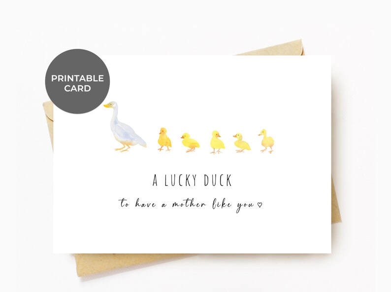 WhimsyWavy Digital Download Card, Mother’s Day Card PRINTABLE For Mom Mother Duck Baby Ducklings Birthday Card For New Mothers Stepmom, A Lucky Duck To Have A Mother Like You