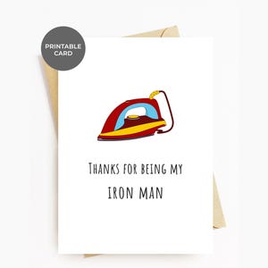Biglietto di auguri Iron Man divertente stampabile per lui, biglietto di ringraziamento per il gioco di parole sul bucato per compleanno, festa del papà, San Valentino, biglietto per lui, neo papà, marito