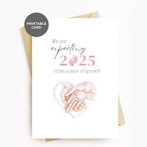 Annuncio di gravidanza STAMPABILE Rivelazione del sesso della bambina Genitori in attesa Nuova mamma Papà Invito al baby shower Anno di crescita 2025 Carte