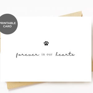 Perte d'animal de compagnie, carte de sympathie imprimable Perte de chien, chat, cartes bien pensées pour un ami, famille, texte minimaliste simple, carte de patte de coeur pour toujours dans nos coeurs