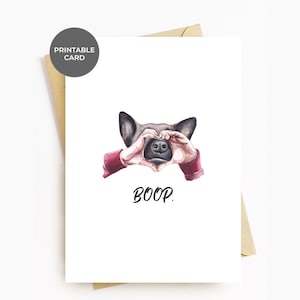 Cartão de amor para amantes de cães, aniversário para impressão, dia dos namorados, Boop Heart Nose Touch, cartões de carinho para namorada, namorado, esposa, marido