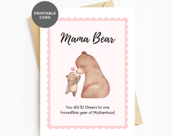 Mother's Day Card PRINTABLE First Year Of Motherhood Mom For Wife From Husband New Moms Mother Mum Parent Baby 1st Birthday Mama Bear Cards