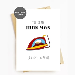 Zabawna karta rocznicowa DO DRUKU Iron Man Pun Dzień Ojca Walentynki Miłość Urodziny Karty Dla Niego, Jesteś Moim Iron Manem Kocham Cię 3000 Karta