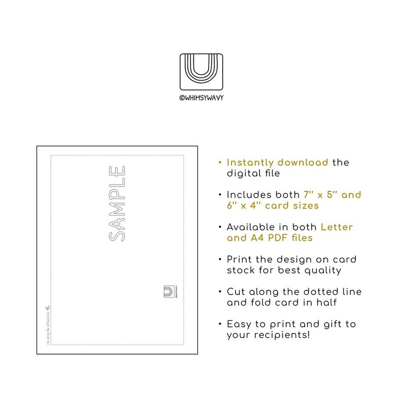 Puede incluir: Una plantilla de tarjeta imprimible con un dise&ntilde;o de tarjeta de muestra. La tarjeta est&aacute; en blanco y tiene una l&iacute;nea punteada para doblar. El texto en la imagen dice "SAMPLE". La tarjeta est&aacute; disponible en tama&ntilde;os de 7" x 5" y 6" x 4".