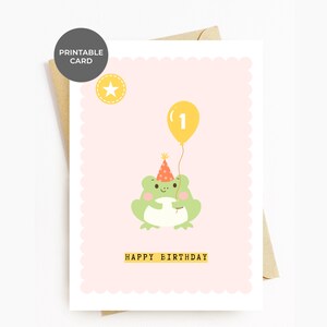 Carte de premier anniversaire à imprimer, grenouille mignonne, anniversaire de bébé, joyeux 1er anniversaire, anniversaire pour enfants, cartes de fête pour petit-enfant, nièce, neveu, lui